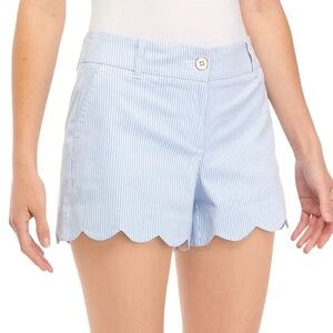 Crown & Ivy Blue High Waist Shelby Scalloped Shorts